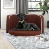 Brown Pet Sofa with Wooden Structure and Linen Goods White Roller Lines