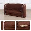 Brown Pet Sofa with Wooden Structure and Linen Goods White Roller Lines