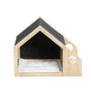 2-In-1 Wood Dog House Indoor;  Cabin Dog Kennel with Cushioned Bed;  Cover Scratcher;  Feeding Bowls;  Pet Habitat for Cats;  Small and Medium Dogs;