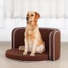 Brown Pet Sofa with Wooden Structure and Linen Goods White Roller Lines