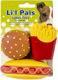 Lil Pals Lil Pals Latex Hamburger, Fries, and Hotdog Dog Toys (3 count: 3 count Lil Pals Lil Pals Latex Hamburger, Fries, and Hotdog Dog Toys)