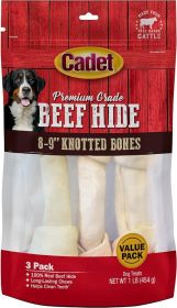 Cadet Premium Grade Beef Hide Knotted Bones 8 Inch (3 count: 3 count Cadet Premium Grade Beef Hide Knotted Bones 8 Inch)