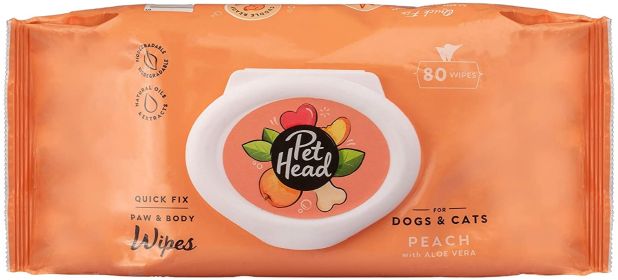 Pet Head Quick Fix Paw and Body Wipes for Dogs and Cats Peach with Aloe Vera (240 count (3 x 80 ct): 240 count (3 x 80 ct) Pet Head Quick Fix Paw and Body Wipes for Dogs and Cats Peach with Aloe Vera)