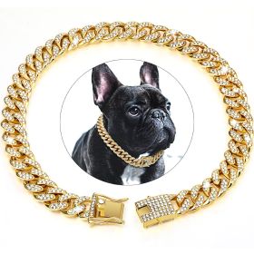 Dog Chain Crystal Artificial Diamondoid Dog Collar Walking Metal Chain Collar With Secure Buckle (Color: Rose gold, size: XL)