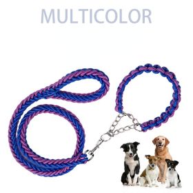 Eight-strand nylon braided dog collar leash dog chain impact blasting chain pet leash (colour: purple and black, Specification (L * W): S)