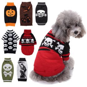 Pet Dog Halloween Costume Pumpkin Skull Death Pattern Pet Knit Sweater (Type: White and black skullS)