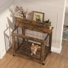 Furniture Style Dog Crate Side Table on Wheels with Double Doors and Lift Top.