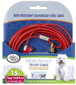 Four Paws Walk-About Puppy Tie-Out Cable for Dogs up to 25 lbs (15' long - 8 count: 15' long - 8 count Four Paws Walk-About Puppy Tie-Out Cable for Dogs up to 25 lbs)