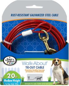 Four Paws Walk About Tie Out Cable Medium Weight for Dogs (20' long - 3 count: 20' long - 3 count Four Paws Walk About Tie Out Cable Medium Weight for Dogs)