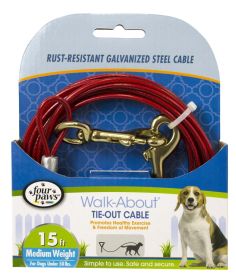 Four Paws Pet Select Walk-About Tie-Out Cable Medium Weight for Dogs up to 50 lbs (15' long - 4 count: 15' long - 4 count Four Paws Pet Select Walk-About Tie-Out Cable Medium Weight for Dogs up to 50 lbs)