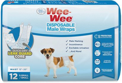 Four Paws Wee Wee Disposable Male Dog Wraps X-Small/Small (96 count (8 x 12 ct): 96 count (8 x 12 ct) Four Paws Wee Wee Disposable Male Dog Wraps X-Small/Small)