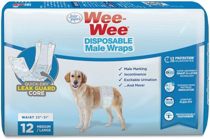 Four Paws Wee Wee Disposable Male Dog Wraps Medium/Large (36 count (3 x 12 ct): 36 count (3 x 12 ct) Four Paws Wee Wee Disposable Male Dog Wraps Medium/Large)