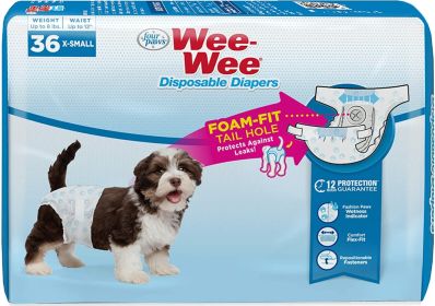 Four Paws Wee Wee Disposable Diapers X-Small (108 count (3 x 36 ct): 108 count (3 x 36 ct) Four Paws Wee Wee Disposable Diapers X-Small)