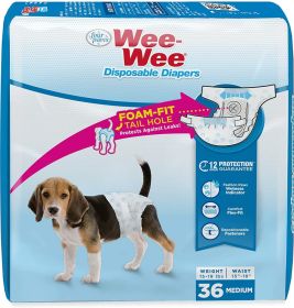 Four Paws Wee Wee Disposable Diapers Medium (108 count (3 x 36 ct): 108 count (3 x 36 ct) Four Paws Wee Wee Disposable Diapers Medium)