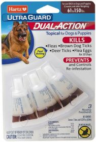 Hartz UltraGuard Dual Action Topical Flea and Tick Prevention for Large Dogs (61 - 150 lbs) (9 count (3 x 3 ct): 9 count (3 x 3 ct) Hartz UltraGuard Dual Action Topical Flea and Tick Prevention for Large Dogs (61 - 150 lbs))