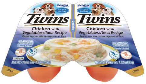 Inaba Twins Chicken with Vegetables and Tuna Recipe Side Dish for Dogs (12 count (6 x 2 ct): 12 count (6 x 2 ct) Inaba Twins Chicken with Vegetables and Tuna Recipe Side Dish for Dogs)