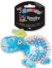 Spunky Pup Lil' Squeakers Dino In Clear Spiky Ball Dog Toy Assorted (3 count: 3 count Spunky Pup Lil' Squeakers Dino In Clear Spiky Ball Dog Toy Assorted)