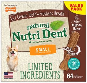 Nylabone Natural Nutri Dent Filet Mignon Limited Ingredients Small Dog Chews (128 count (2 x 64 ct): 128 count (2 x 64 ct) Nylabone Natural Nutri Dent Filet Mignon Limited Ingredients Small Dog Chews)