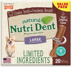 Nylabone Natural Nutri Dent Filet Mignon Limited Ingredients Large Dog Chews (40 count (2 x 20 ct): 40 count (2 x 20 ct) Nylabone Natural Nutri Dent Filet Mignon Limited Ingredients Large Dog Chews)